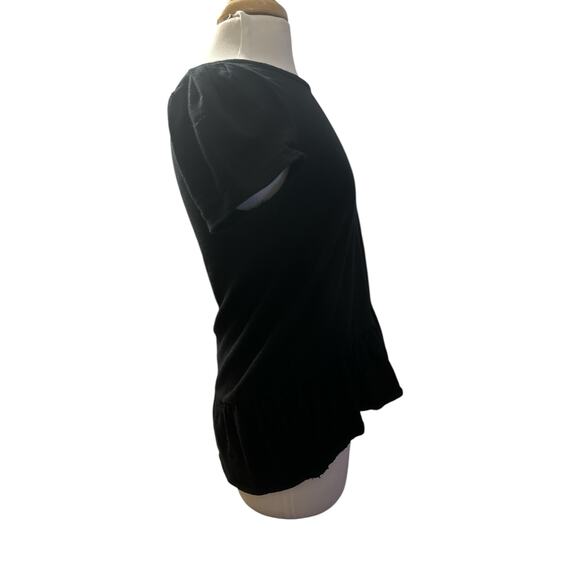 Women L Anthropologie Leifnotes Black Cap Slv Peplum Blouse Shirt Top Tee Cotton - Picture 5 of 6